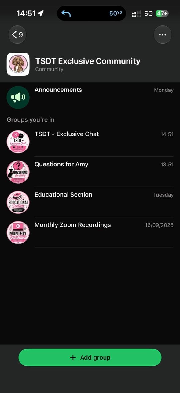 WhatsApp community group chats for The Social Dog Trainer